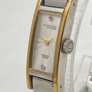 Anne Klein Tank Watch Women Silver Gold Tone NEEDS COSMETIC REPAIR Swiss Diamond